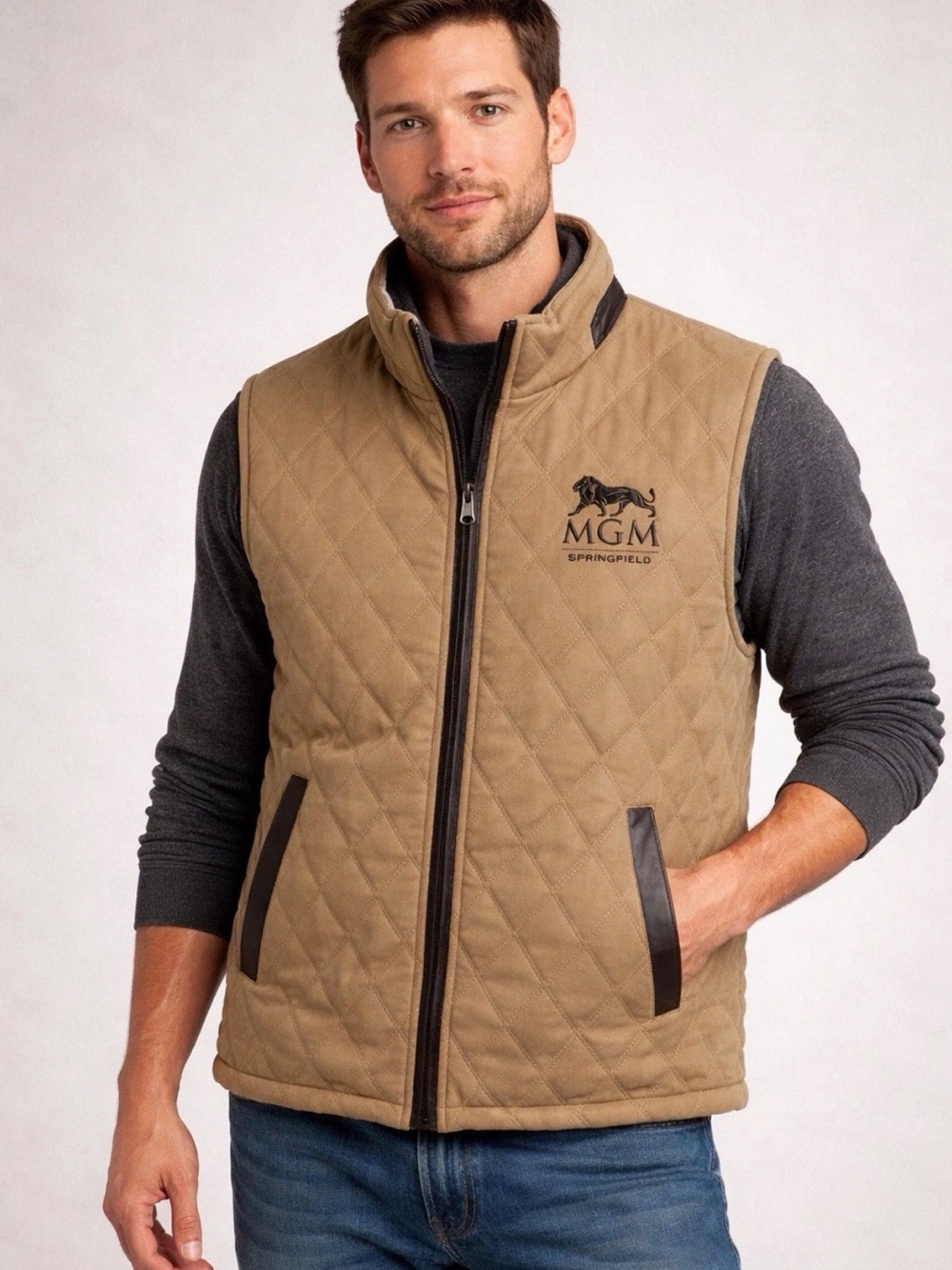 MGM Springfield Jacket Vest Mens XLarge Full Zip Reversible Quilted Casino Promo